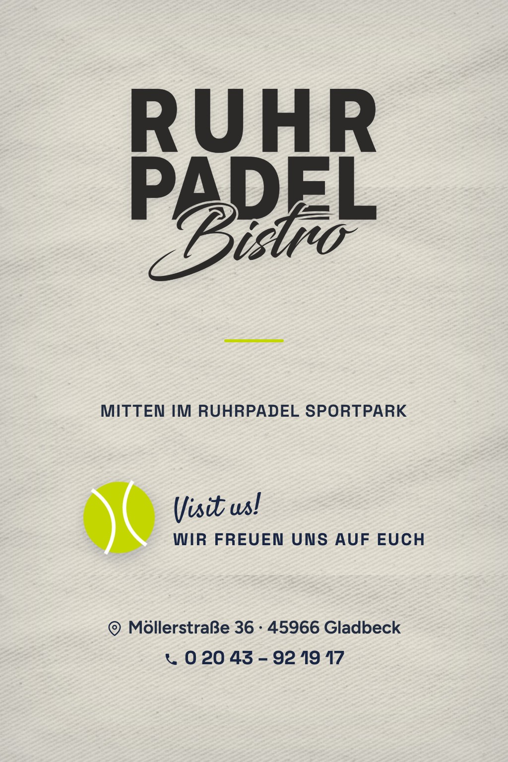 RuhrPadel Bistro &ndash; Möllerstraße 36, Gladbeck