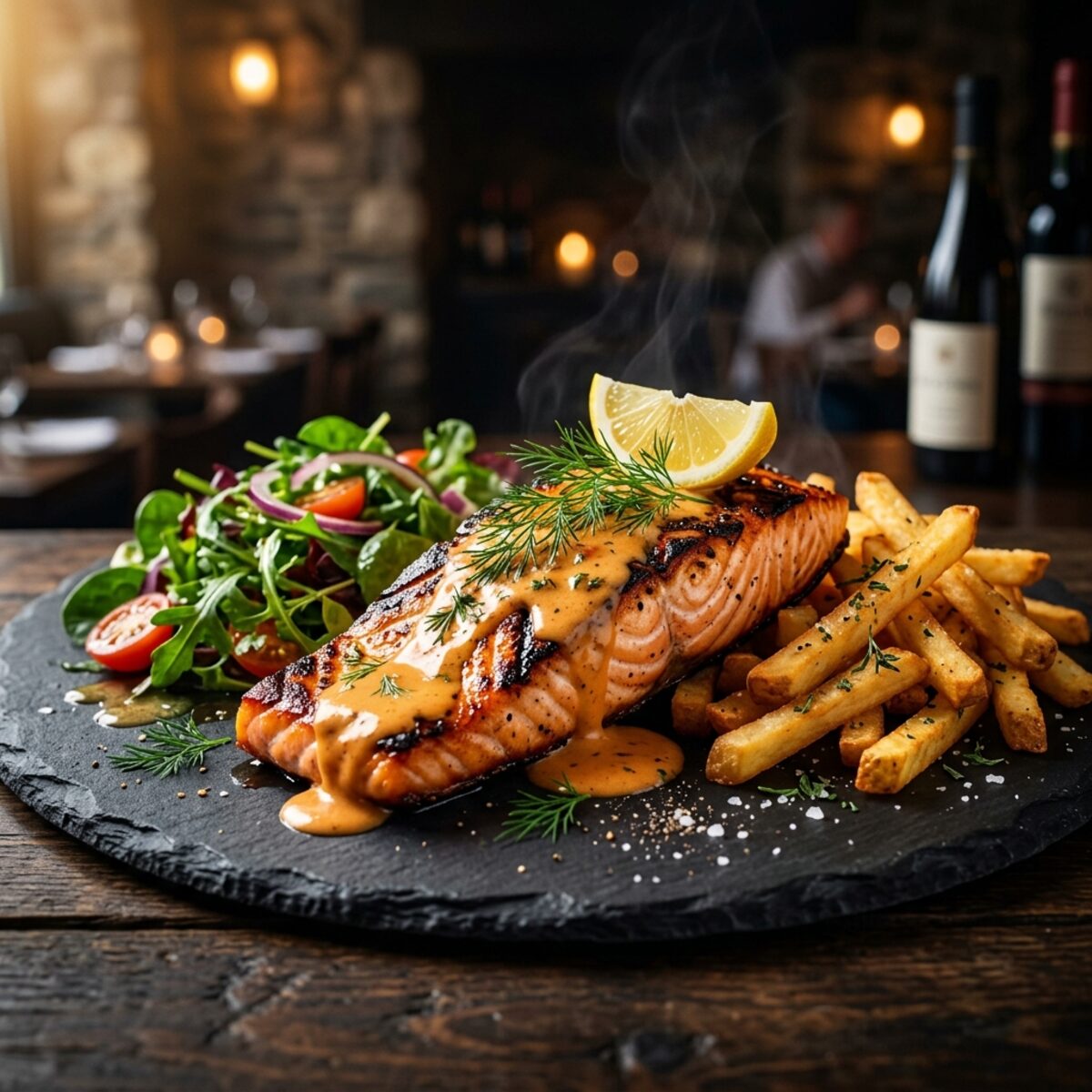Lachs und Meeresfruechte
